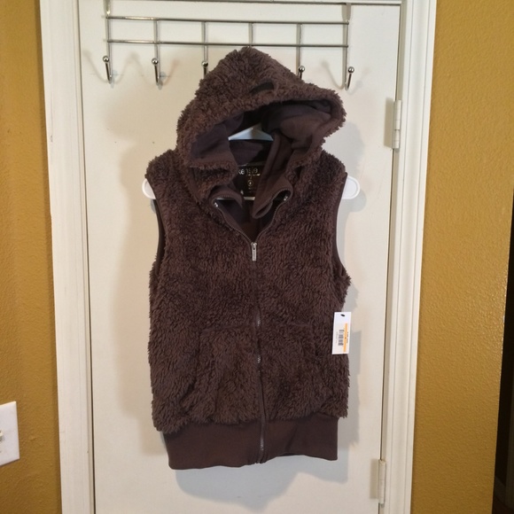 Kensie women's XS soft plush pocketed full zip hoodie sherpa vest jacket - Picture 3 of 6